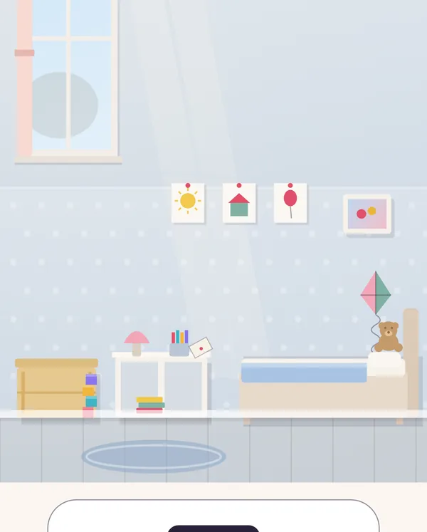 The same Kids room, tidy, in morning light.